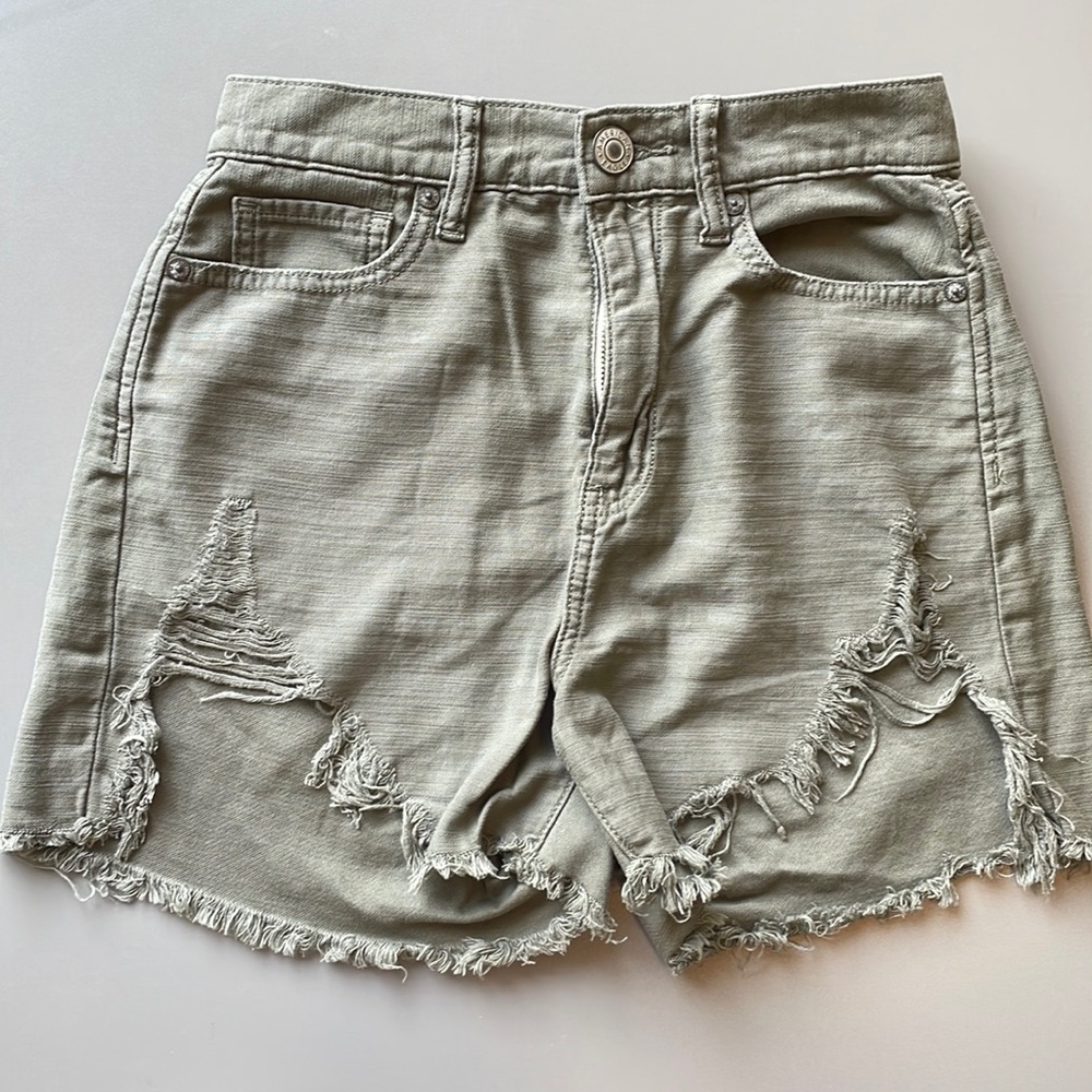 American Eagle Ripped Army Green High Rise Mom Shorts